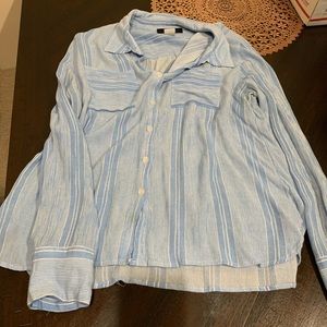 Blue and white striped blouse.